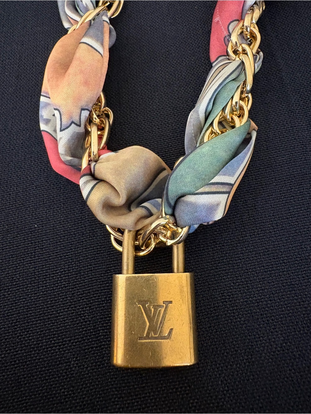Authentic Louis Vuitton Lock #330 Scarf Chain Statement Necklace - Picture 3 of 6